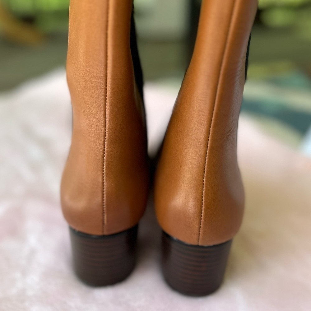 J. Crew Chelsea Brown Size 8 Boots Leather High-Shaft Stacked Heel Boots - Picture 3 of 11